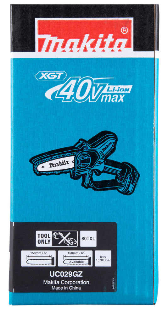 Makita UC029GZ 40V Max XGT Cordless Brushless Chainsaw β 6" Bar (Body Only)