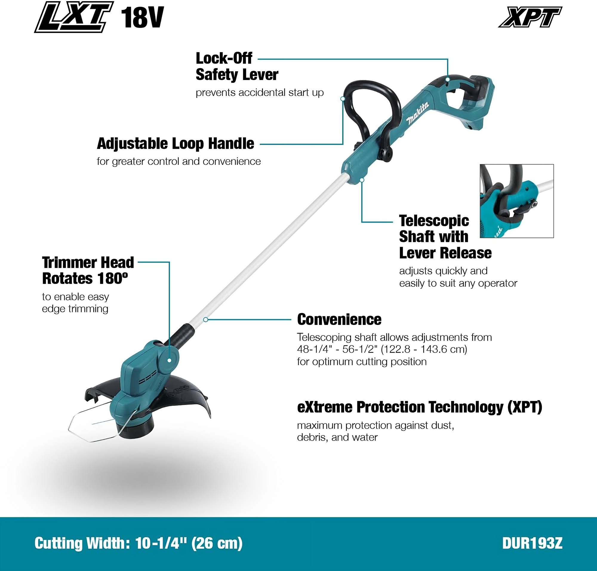 Makita DUR193Z 18V LXT Cordless Grass Trimmer – Lightweight, Body Only